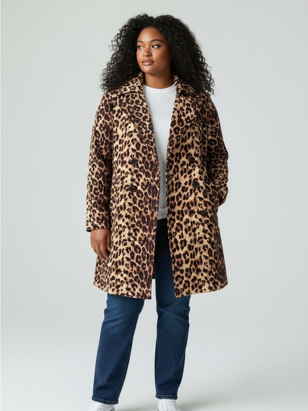 Vertigo Paris Leopard Print Pea Coat - Brown & Black